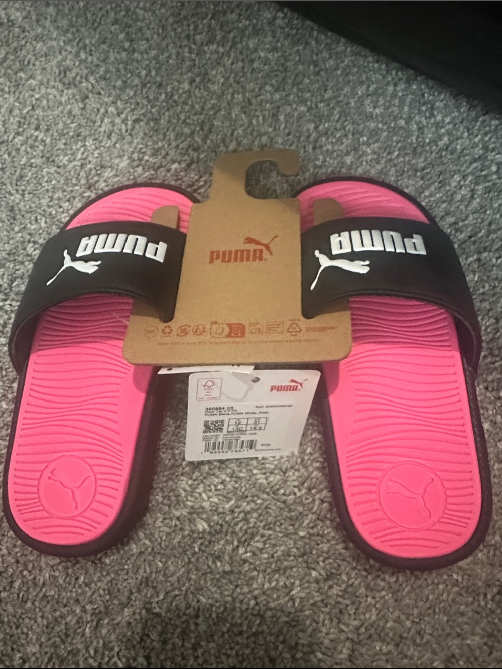 Puma Girls Cool Cat 2.0 Black, White & Pink Slides β Brand New